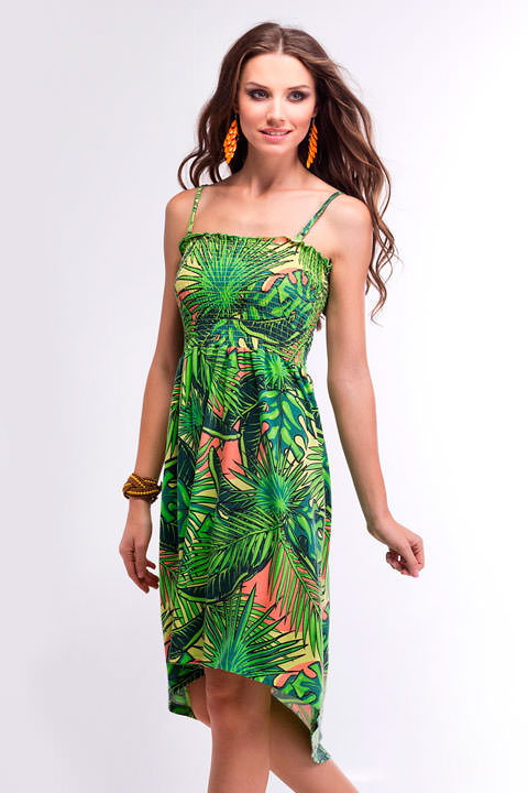 Фото товара 7346, летнее зеленое платье с асимметричным подолом